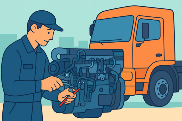 Dieselmoottorin ruiskutusjärjestelmän huolto kuorma-autossa